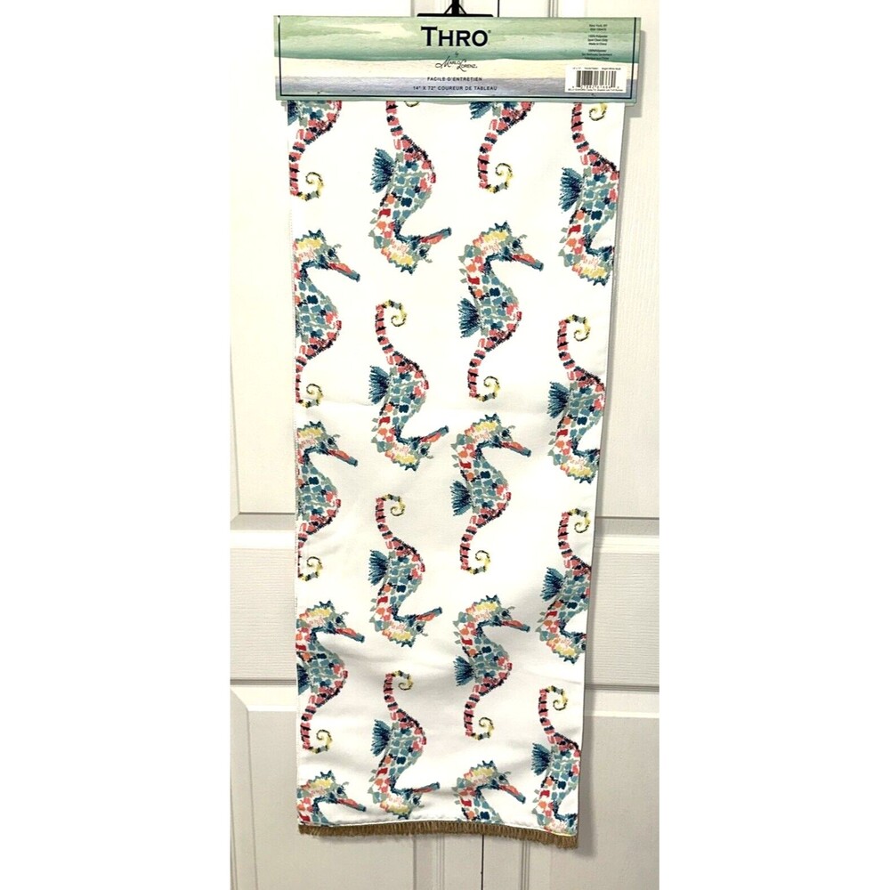 Thro Marlo Lorenz Bella Seahorse Table Runner 14"x72" Tropical Nautical Beach